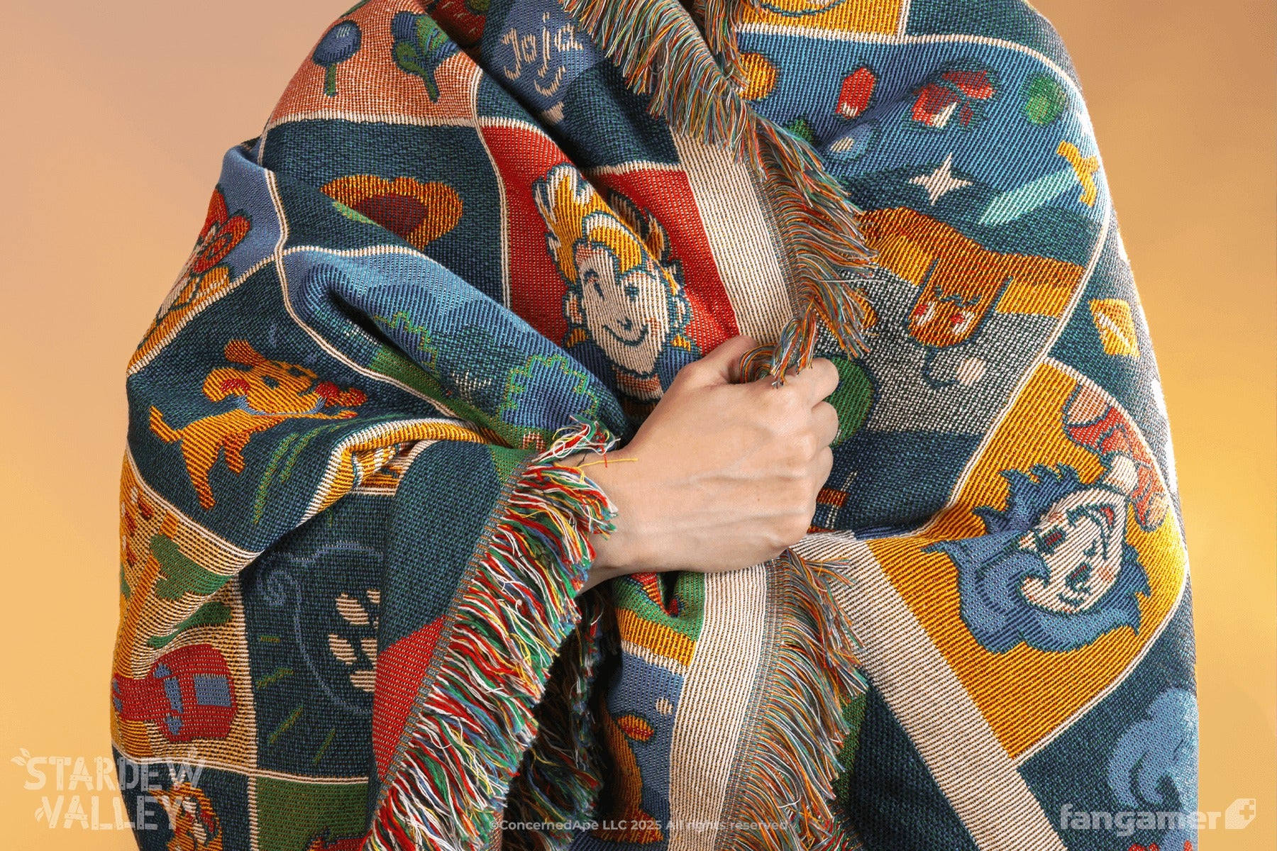 Our Farmhouse Patchwork Throw is back in stock for blanket-wearing season in our official Stardew Valley collection 🌲 Tag someone who could use this over the winter ❄️  #StardewValley #Fangamer